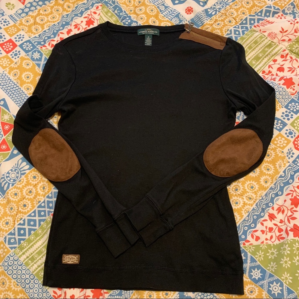 Ralph Lauren Black Long Sleeve Tee with Brown Accents